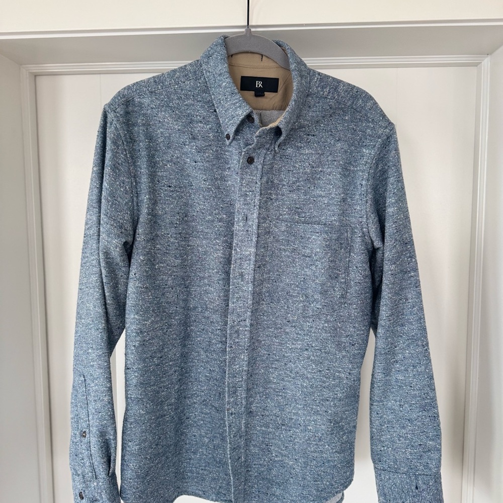 Men’s Banana Republic M Blue Grey Heathered Casual Button Down Oxford Shirt
